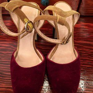 J.Crew velvet ankle strap color block heels women size 6.5